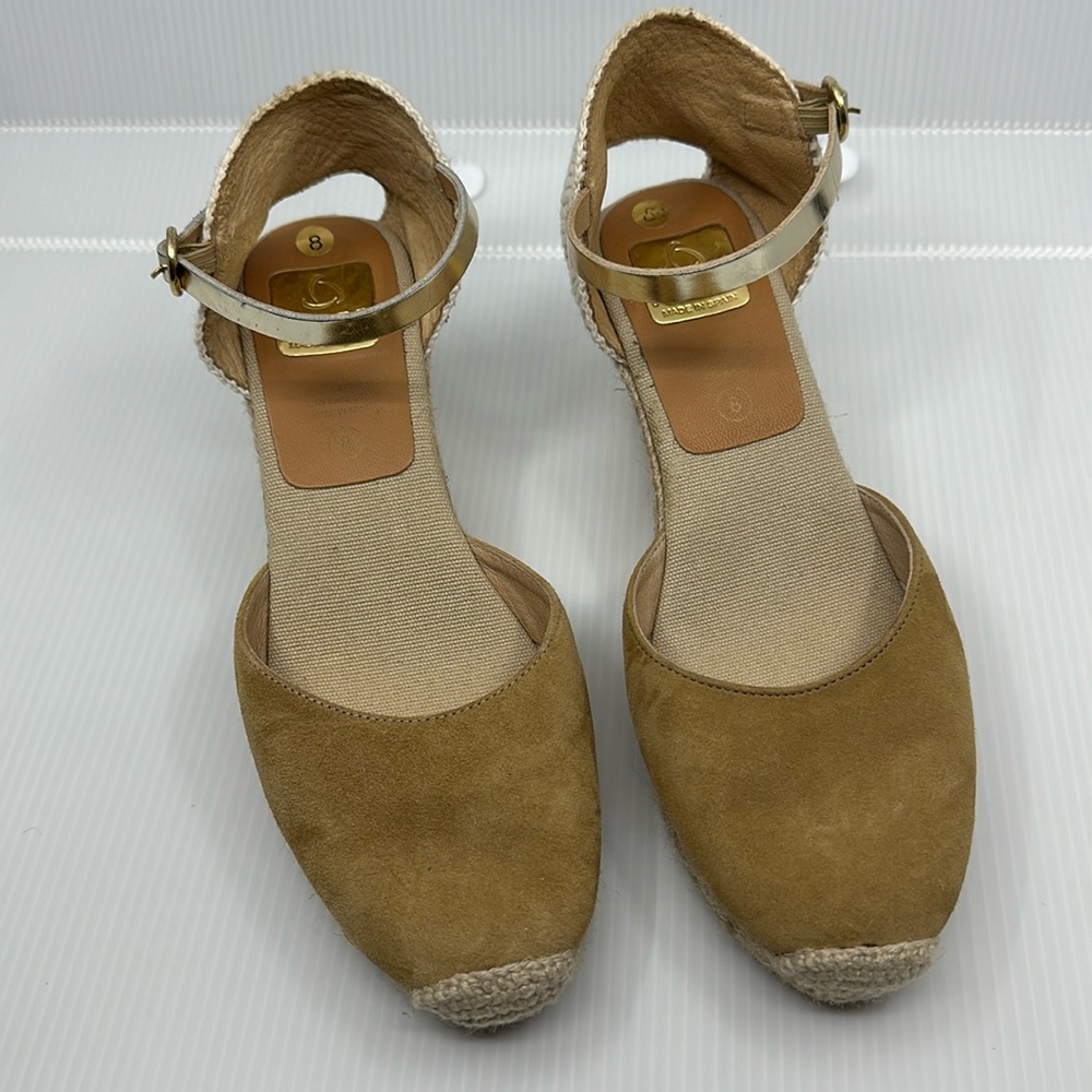 Kanna Made in Spain tan suede wedge espadrilles sandals SZ 8
